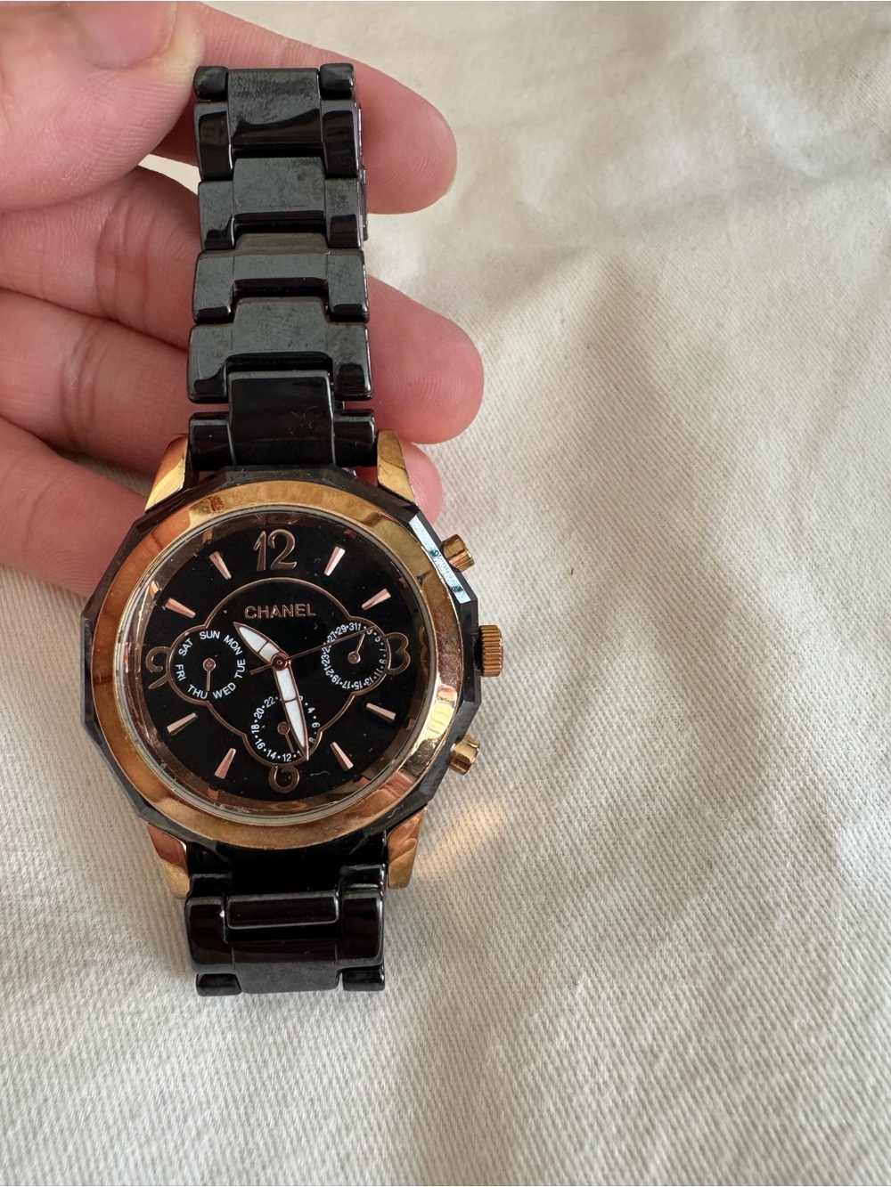 CHANEL Black and Gold Ceramic Bracelet Watch